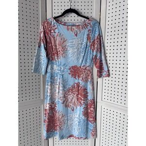 J McLaughlin Women's XS 3/4 SLV Knee Length Floral Dress Blue Coral